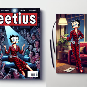 Betty boop hyperrealism character she’s wearing red pajamas in h...