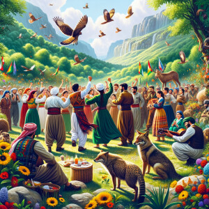 Create a picture of Kurdish people celebrate by newroz first