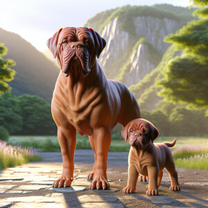 A Female Dogue de Bordeaux with her puppy next to her 3D Photoli...