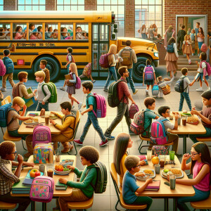 Create a realistic 4d drawing of kids going back to school