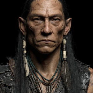 55 year old Native American man with pointy elf ears that is 6’0...