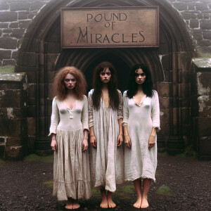 Create a color film photograph from 1962 of exactly three beauti...