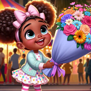 A charming, joyful African American 6-year-old girl cartoon char...