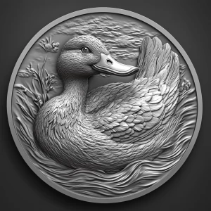 Design a high-contrast grayscale 3d bas relief of jeep duck, The...