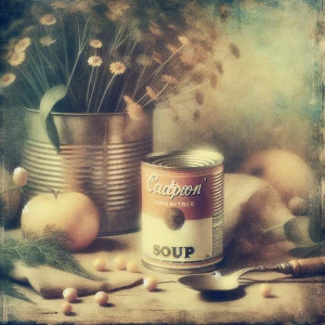 A simple illustration of Andy Warhol’s Campbell’s Soup can, with...