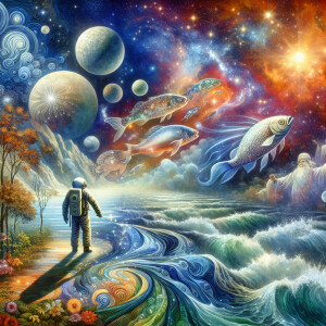 Create an image of a vibrant river with its surface sparkling in...