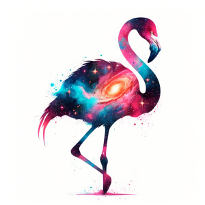 Cosmic watercolor filled animal silhouette on a blank white back...