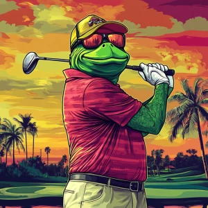 MEME PEPE in GTA art style, PEPE playing golf, in the style of...