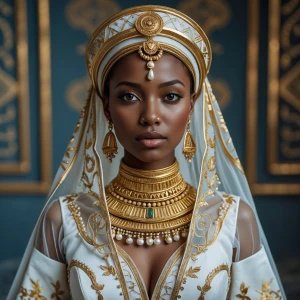 hyper realistic photography, look to the front, Ethiopian bride...