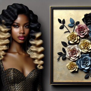 Create a vertical 3-D portrait of a light-skinned African-Americ...