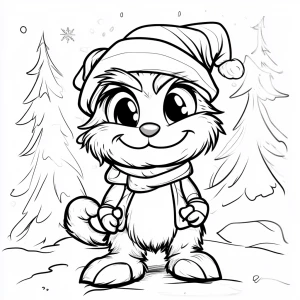 Create a coloring page design with thick lines, featuring a cute...
