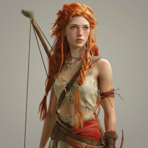 Photo realistic image. High resolution. Light ginger hair female...