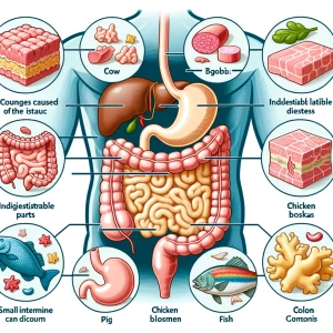 Create an educational illustration showing the human digestive s...