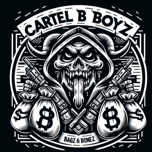 Create a bold logo featuring a menacing creature with sharp feat...