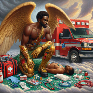 Create a realistic 3D oil painting depicting a scene of emergenc...