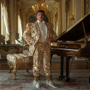 And ostentatious man dressed like Liberace in an ostentatious ma...