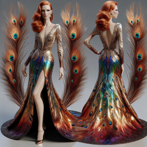 Photorealistic image of ginger haired woman attending gala in pe...