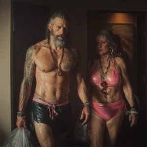 Hyperrealism painting ,a latin muscular beefy bearded tattoed s...