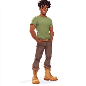 Generate an image of a medium-built man with dark skin and short...