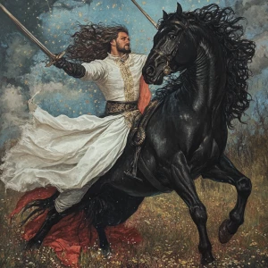 Unicorn-man fighting the black stallion