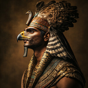 Realistic historically accurate photo of Egyptian god Ra with ha...