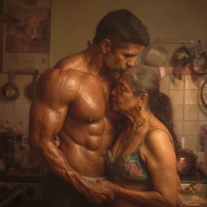 Realism photo painting.a muscular sweaty indian man standing b...