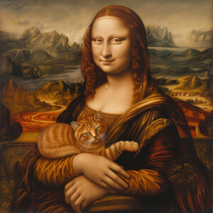 The Mona Lisa holding a cat