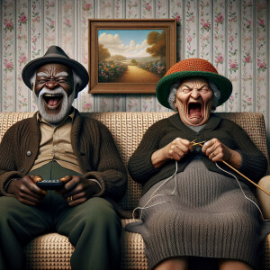 Digital art, a stylized African-American elderly couple wearing...