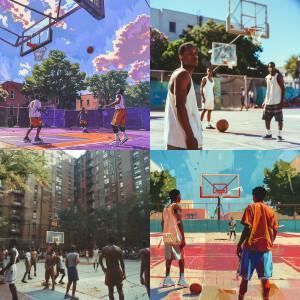 Vintage basketball street court, black people playing basketball...
