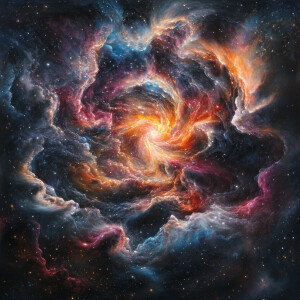 A mesmerizing cosmic dance unfolds in a bioluminescent shadowy s...