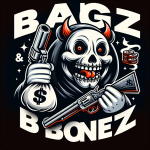 Create a logo featuring a cartoonish, horror-inspired bear weari...