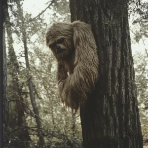 A large manical humanoid looking hair covered sasquatch reaches...