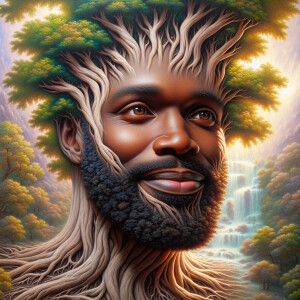 A hyper-realistic 3-D oil painting depicting a tree integrated w...