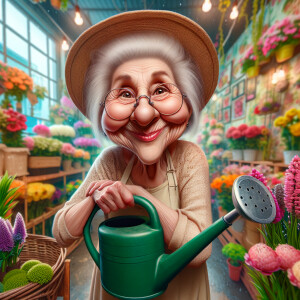 Funny and crazy caricature of a 95 year old American grandma in...