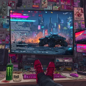 "A highly detailed digital illustration in cyberpunk style, firs...