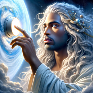 Depict a light-skinned African-American Jesus Christ with long,...