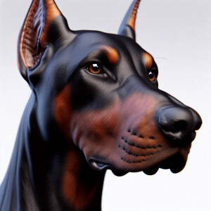 3D rendering of a realistic Doberman with detailed features, foc...