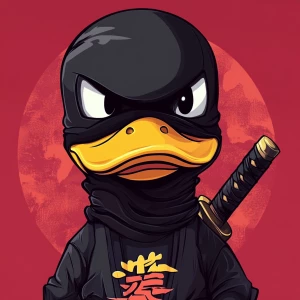 cute crypto ninja duck in meme style