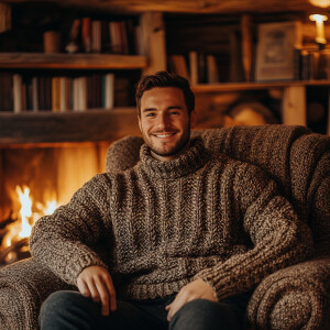 A relaxed man with a friendly smile and warm eyes, wearing a coz...