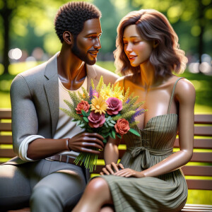A photorealistic scene captures a young African American couple...