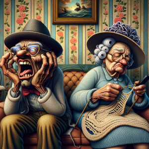Digital art, a stylized African-American elderly couple wearing...