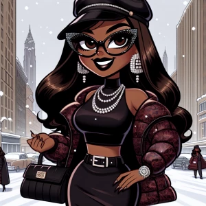 Design an image of a Betty Boop, with hazelnut brown skin featur...