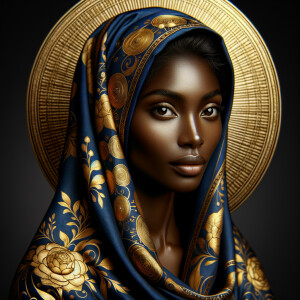 A dignified African-American woman with a serene expression stan...