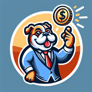 bull dog business flipping a coin with dollar sign on it logo
