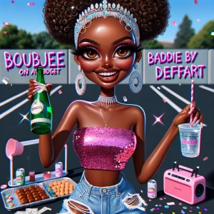 Animated semi-realistic stylized flamboyant melanin  woman brown...