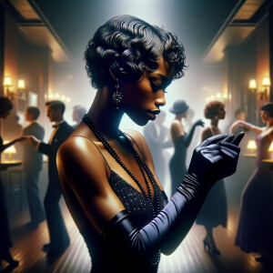 realistic painting of a 1920 s short - haired flapper African-Am...