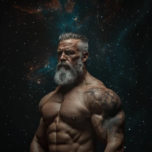 In a cosmic landscape where vibrant energy streams twist across...