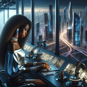 A young African American woman long hair , diamond earrings and...