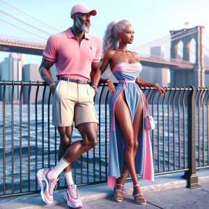 Create a vibrant 3D image of an elegant 50-year-old African Amer...