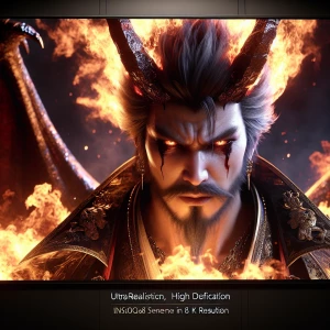 As the flames rise, the demon king awakens. His molten stare bur...